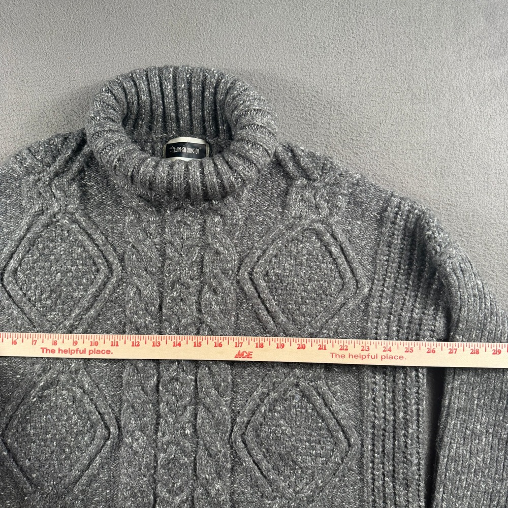 Sweater Womens L Gray Cable Knit Turtleneck Pullover Chunky Slouchy Grandpacore - Picture 3 of 6
